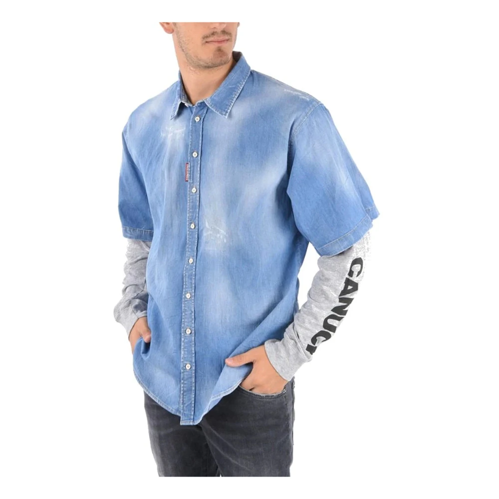 Dsquared2 Katoenen Denim Overhemd met Logo Detail Blue Heren