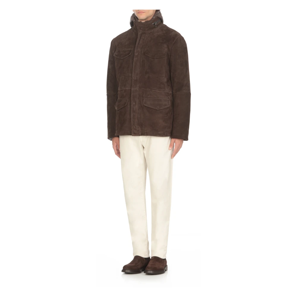 The Jack Leathers Bruine Suède Leren Jas met Capuchon Brown Heren