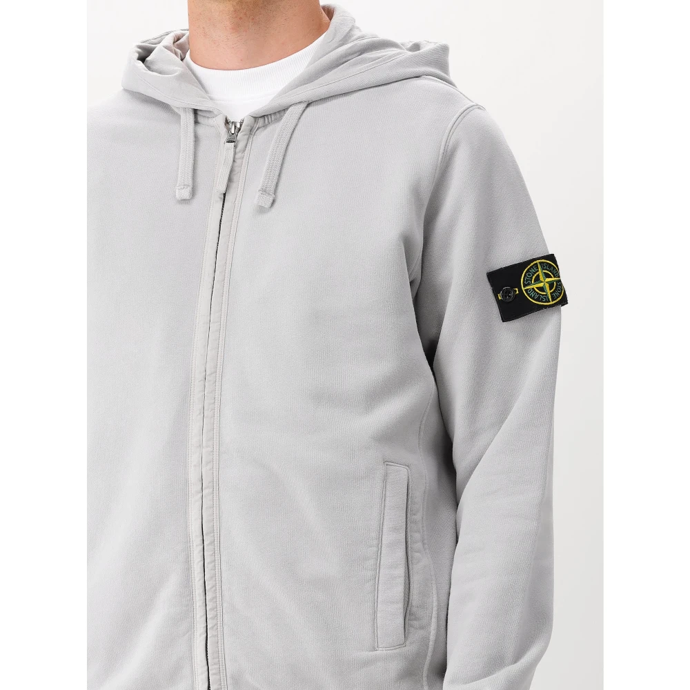 Stone Island Grijze Fleece Rits Hoodie Gray Heren