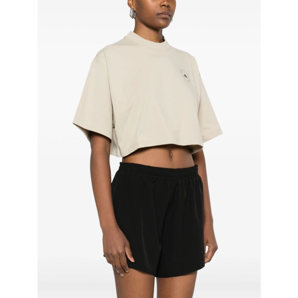 adidas by stella mccartney Logo Print Crew Neck T-shirt Beige Dames