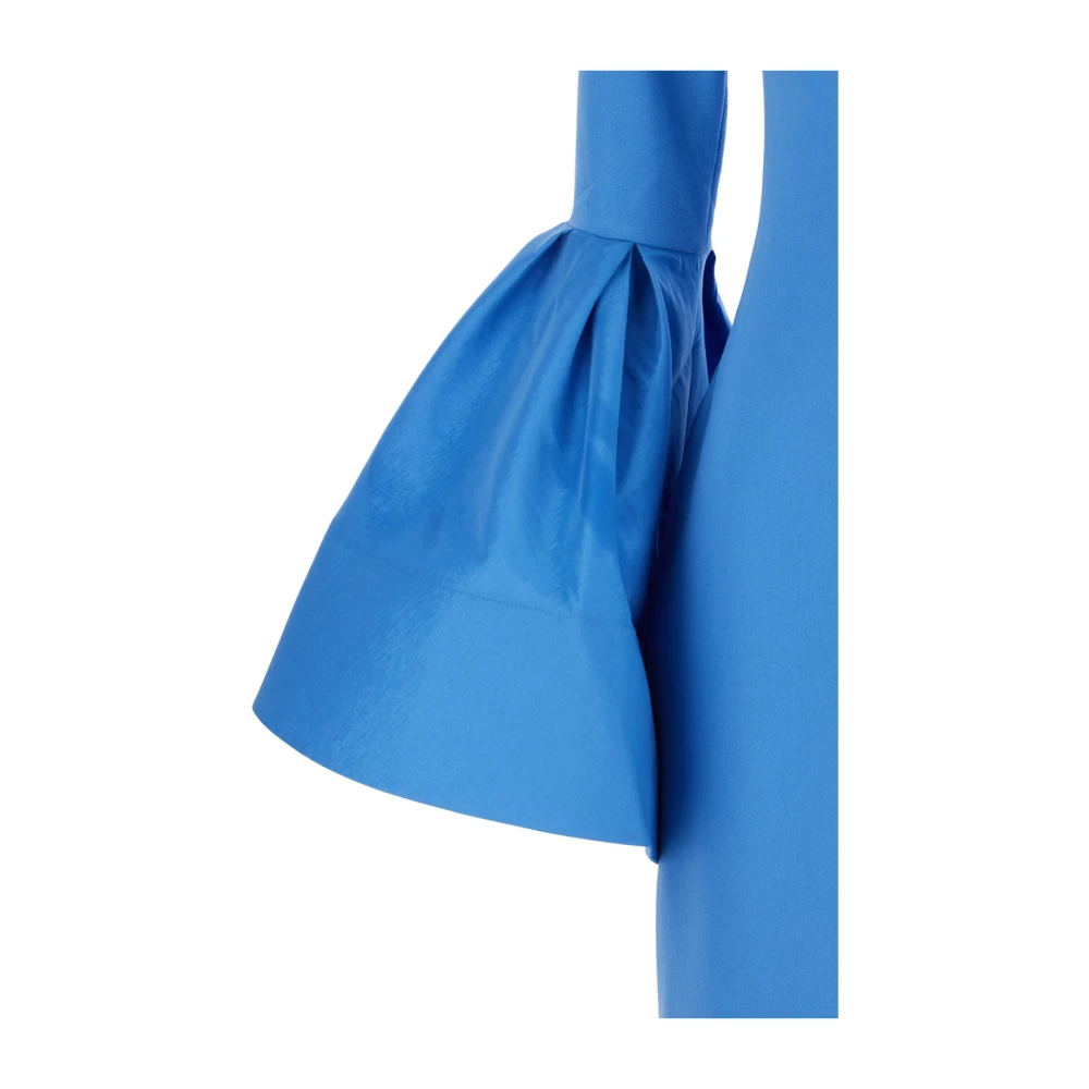 Solace London Blauwe Crewneck Lange Jurk met Puffed Mouwen Blue Dames