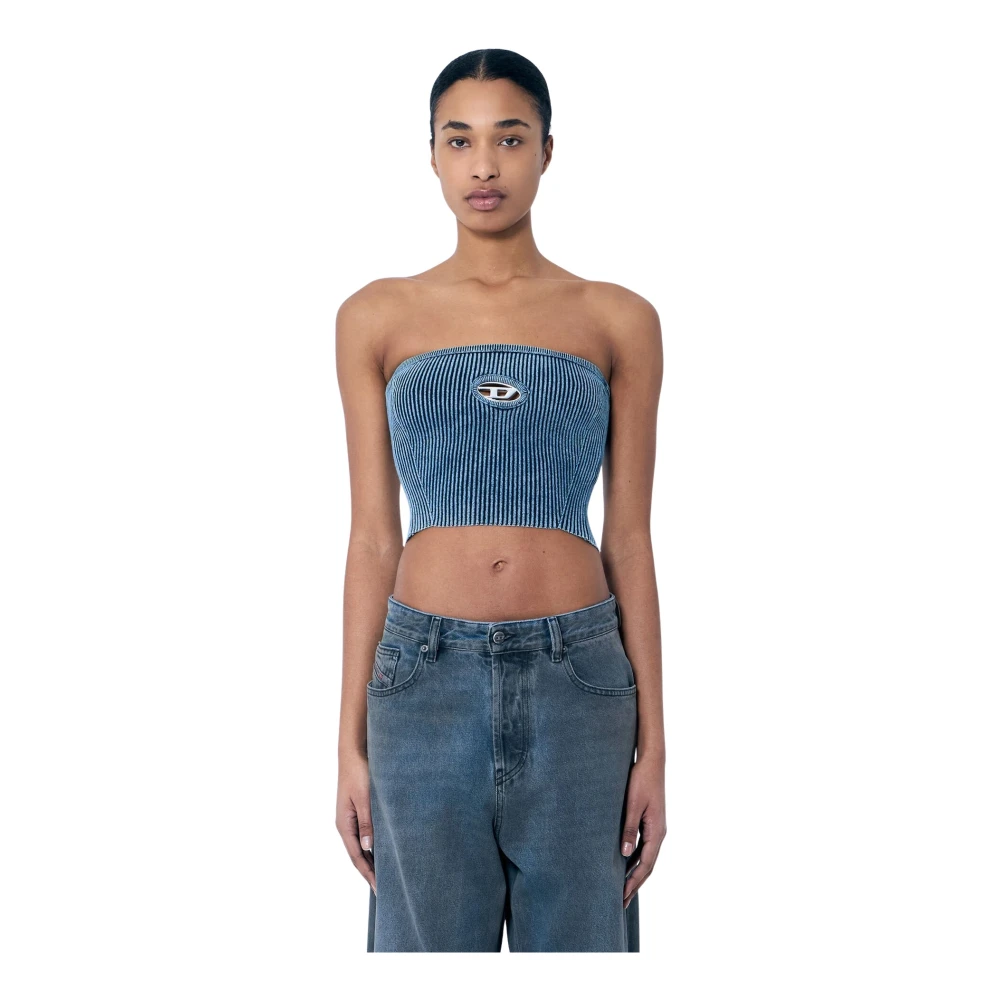 Diesel Rib Bustier met Logo Motif Blue Dames