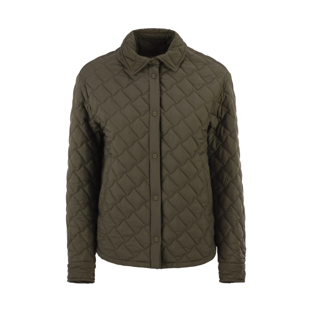 Herno Women's Green Winter Jackets, S, Quilted Button-Fastening Shirt Jacket