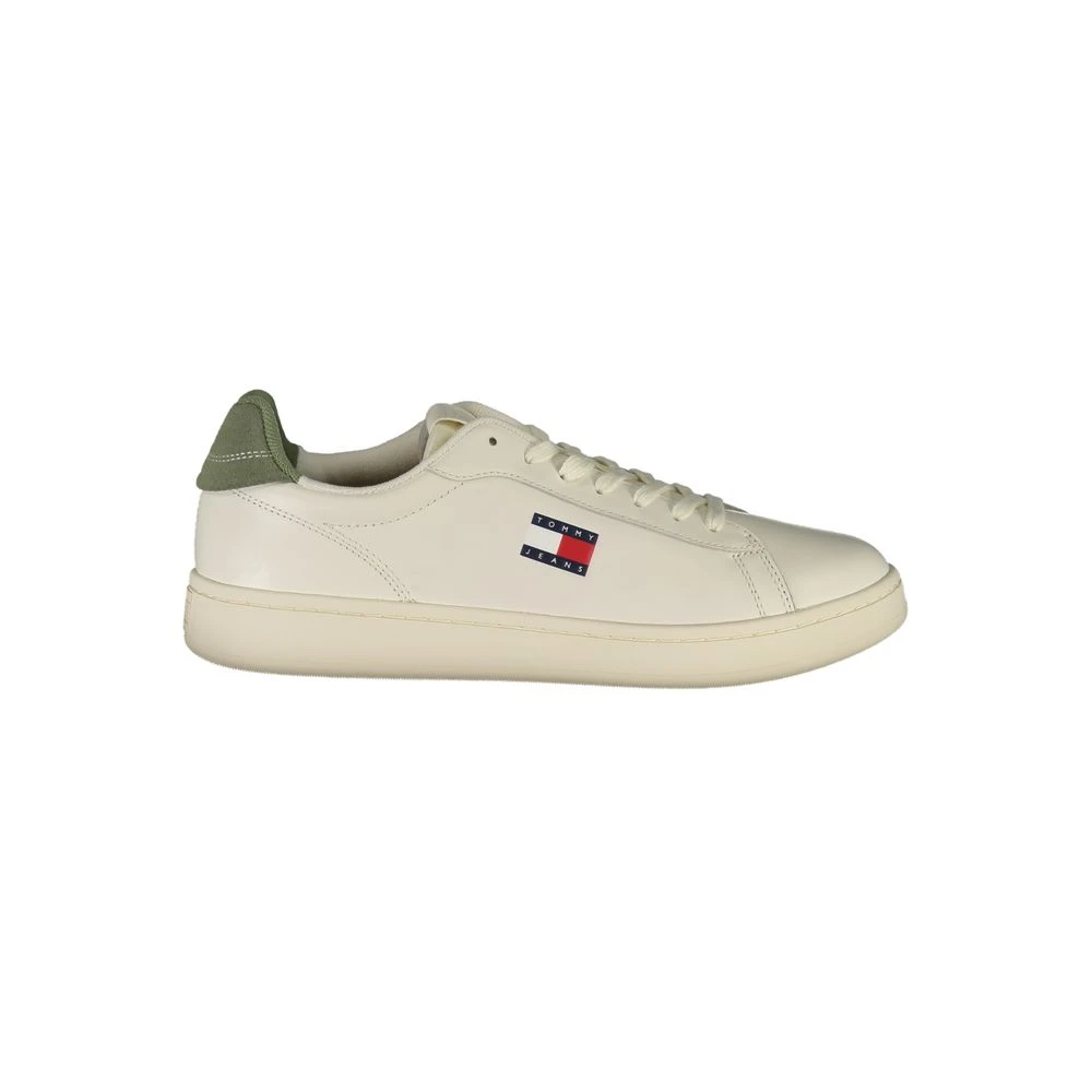 Tommy Hilfiger Men's White Sneakers, 6 Uk, Leather Sneaker Green Details