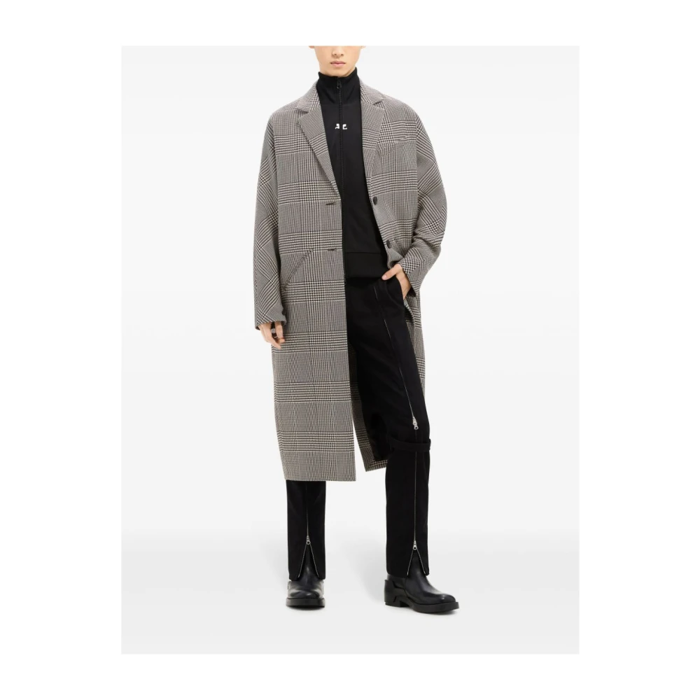 Courrèges Lange geruite wollen jas Black Dames
