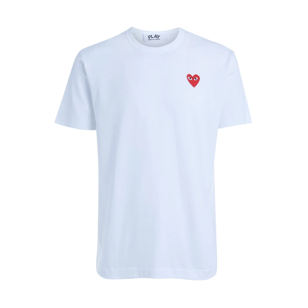 Comme des Garçons Play Witte Crewneck T-shirt met Rood Logo White Heren