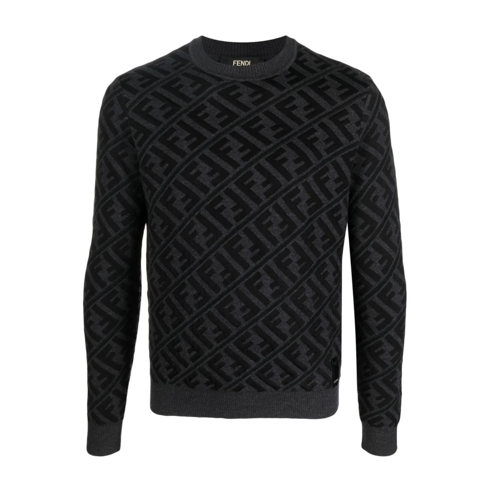 Fendi Diagonal FF Jacquard Sweater Black Heren