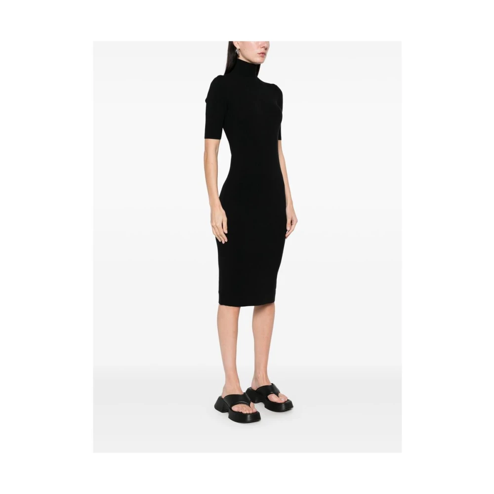 Calvin Klein Zwarte Jurk Met Korte Mouwen En Rechte Zoom Black Dames