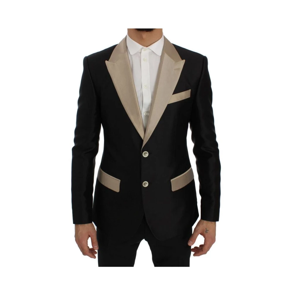 Dolce & Gabbana Black Blazers, Male, Xs, Sicilia Twotone Silk Slim Blazer Jacket