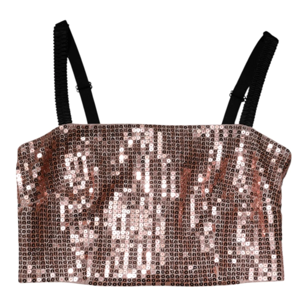 Dolce & Gabbana Women's Pink Sleeveless Top With Sequined Fringe Embellishment