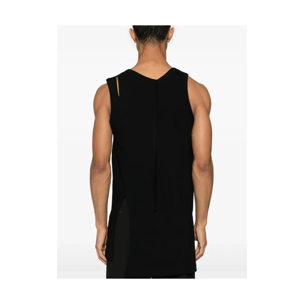 Yohji Yamamoto Zwarte T-shirt met Asymmetrische Hals Black Heren