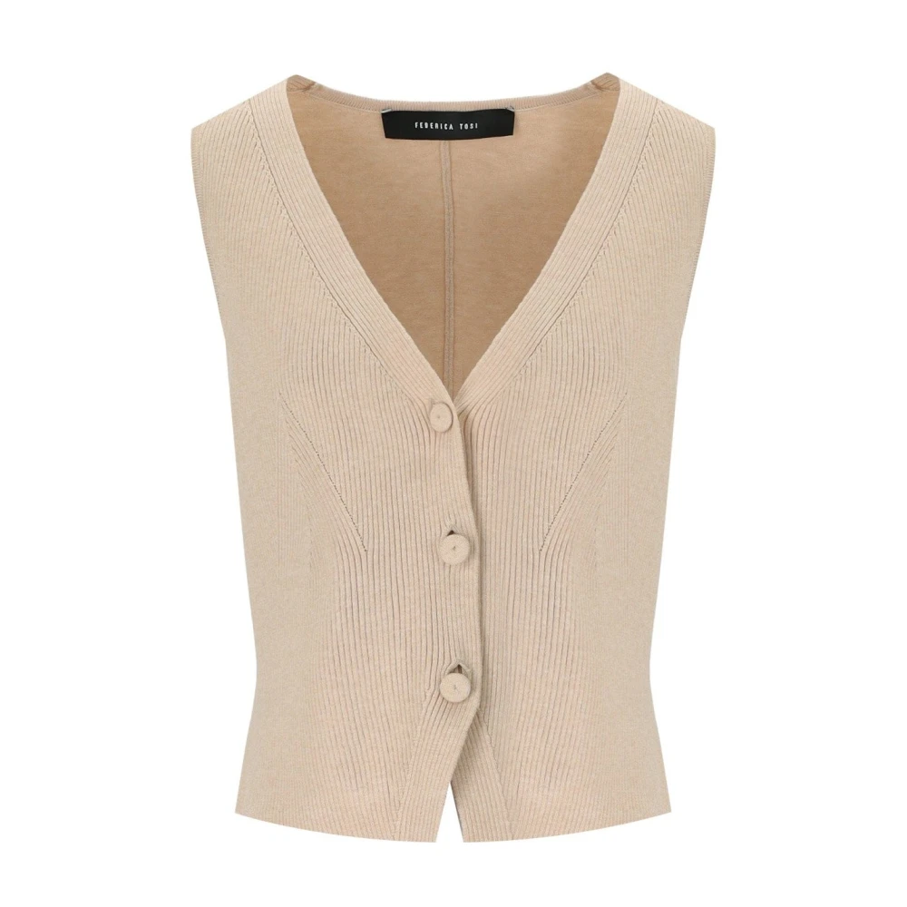 Federica Tosi Ecru Gebreid Vest met Strik Beige Dames