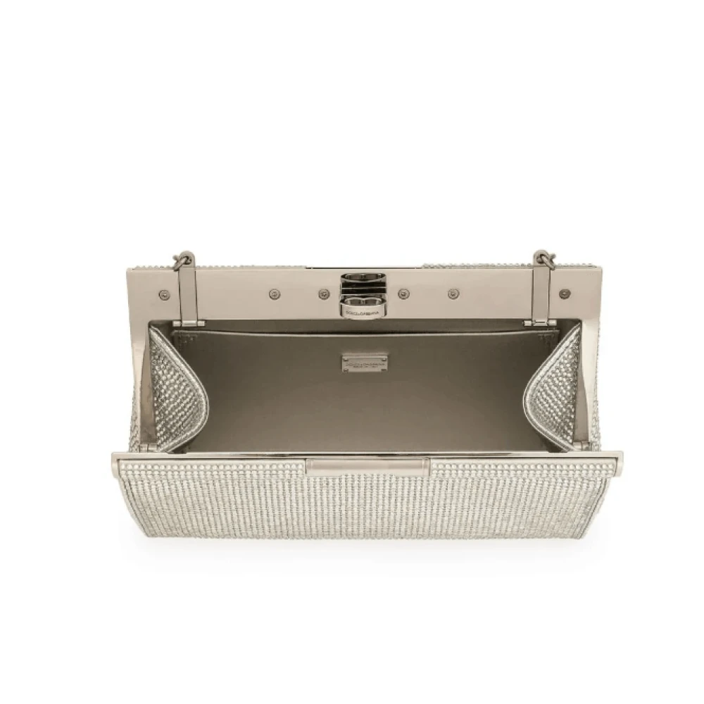 Dolce & Gabbana Rhinestone Embellished Chain-Link Satchel Gray Dames