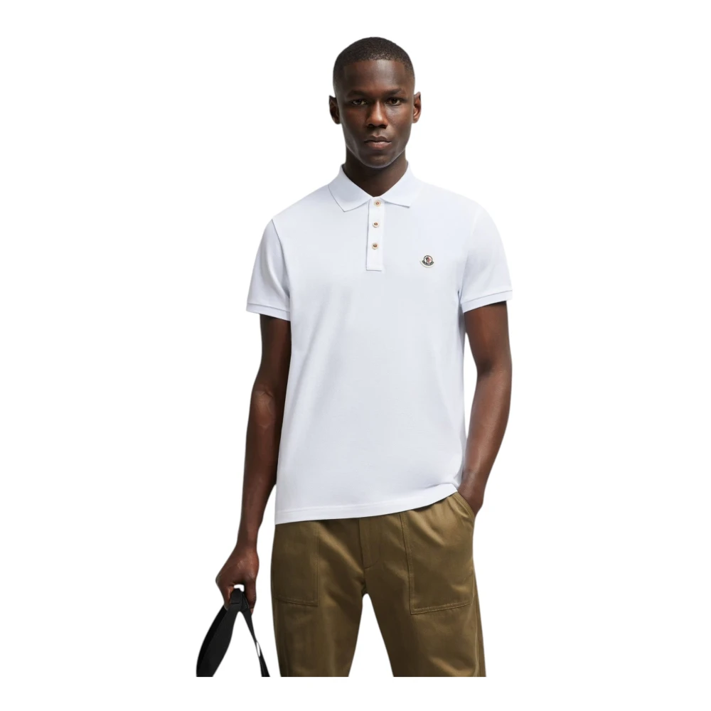 Moncler Logo Patch Polo Shirt White Heren