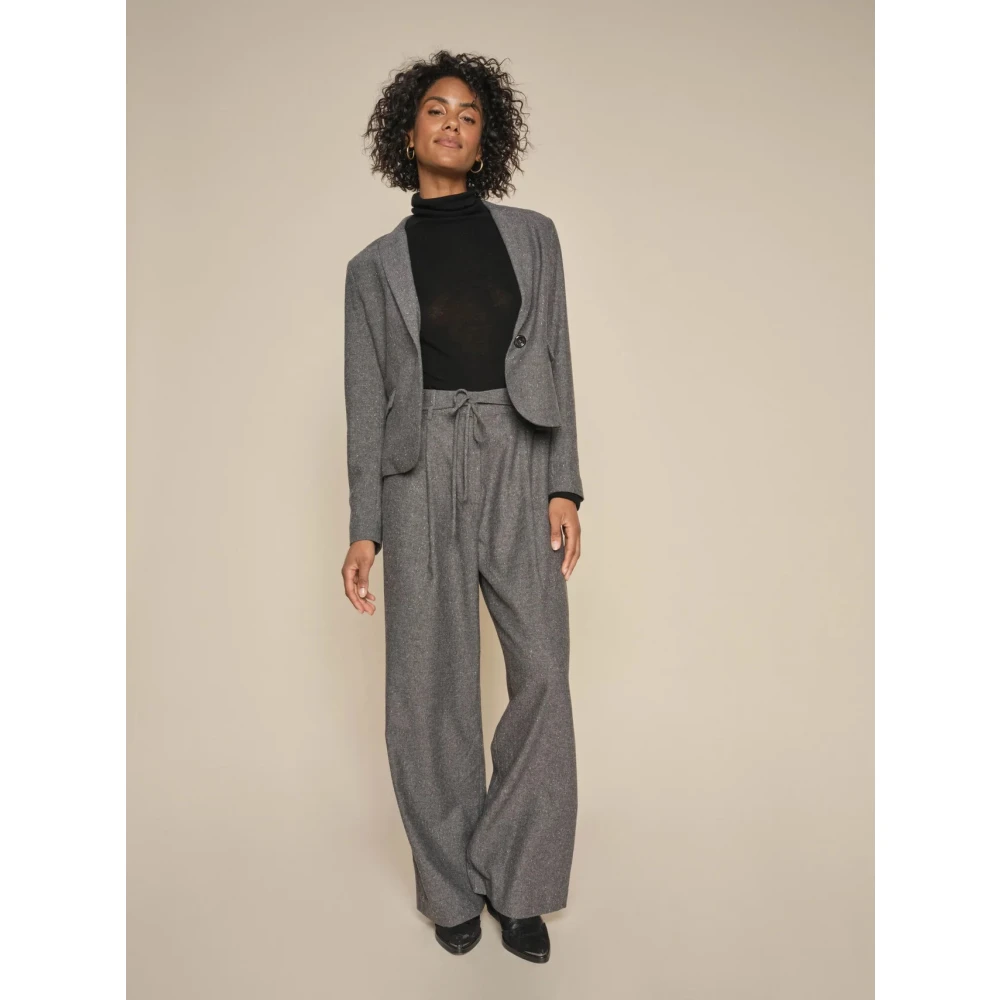 MOS MOSH Donkergrijze Zenia Wijde Broek Gray Dames