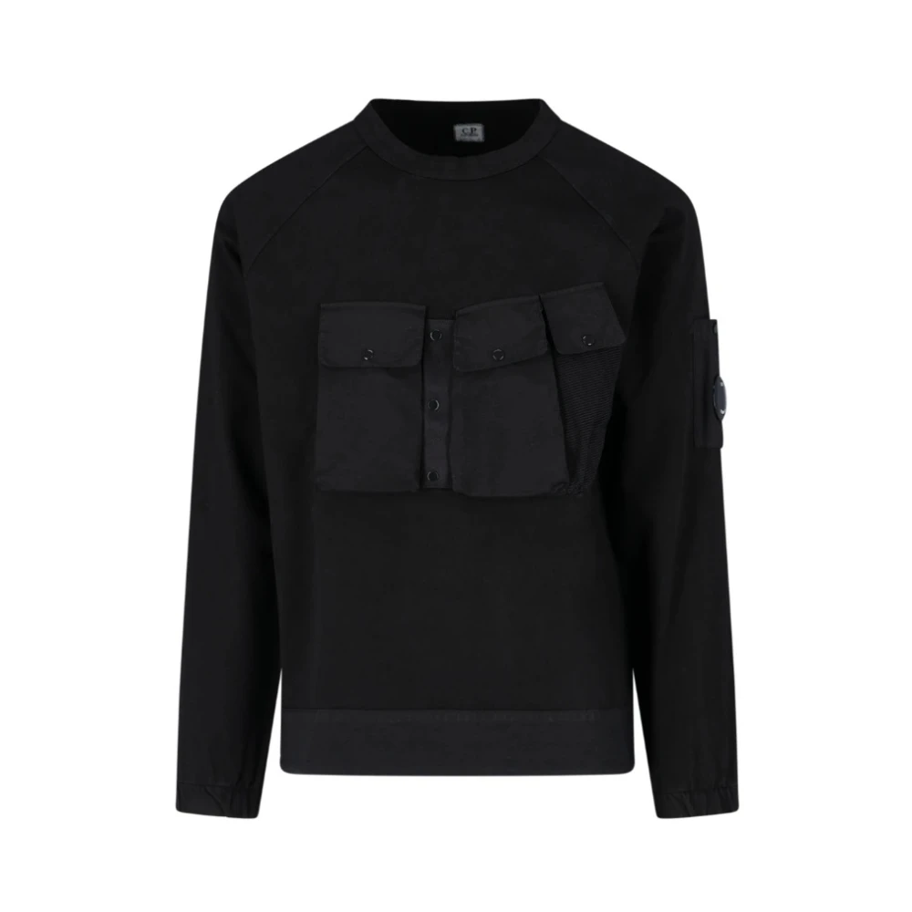 C.P. Company Zware Jersey Gemengde Sweatshirt met Verstelbare Zoom en Technische Borstzakken Black Heren