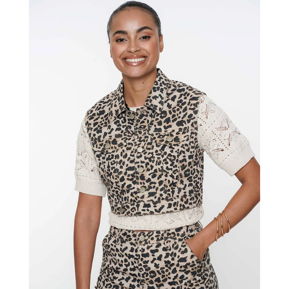 Geisha Leopard Print Denim Vest Multicolor Dames