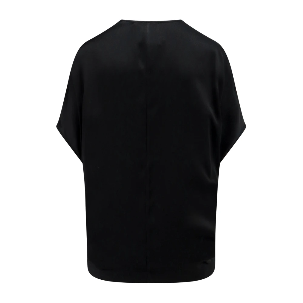 Semicouture Zwarte V-hals korte mouw shirt Black Dames