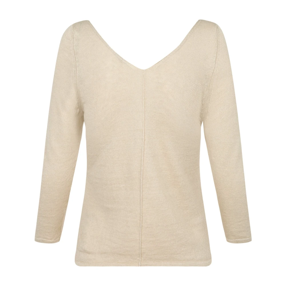 Cortana Linnen Pointelle V-Hals Trui Beige Dames