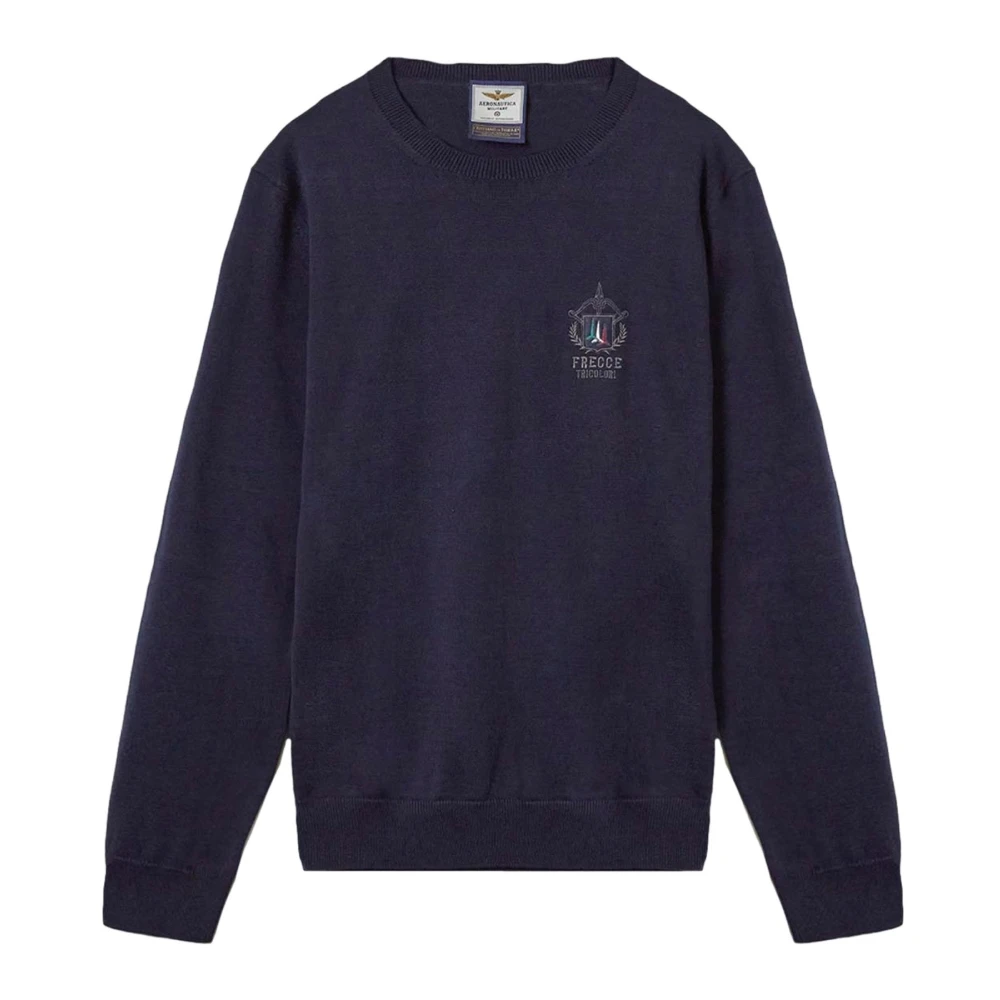 Aeronautica militare Blauwe Sweater Sportief Modern Logo Geborduurd Blue Heren