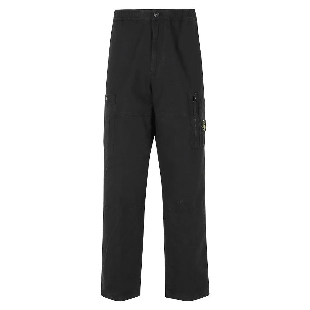 Stone Island Cotton Ripstop Cargo Trousers - Male - Straight Trousers - Black - W30 - Trousers - Image 3