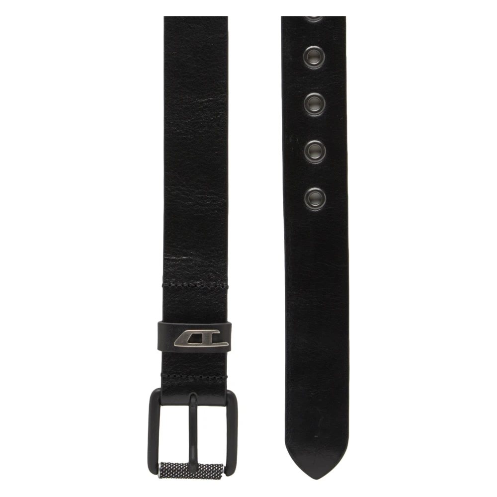 Diesel Glanzende leren Riem met logogesp Black Heren