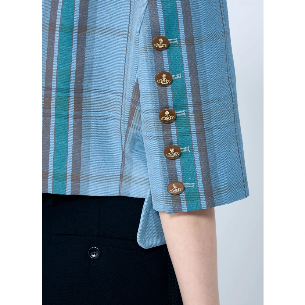 Vivienne Westwood Linnen Blend Blazer met Korte Mouwen Blue Dames