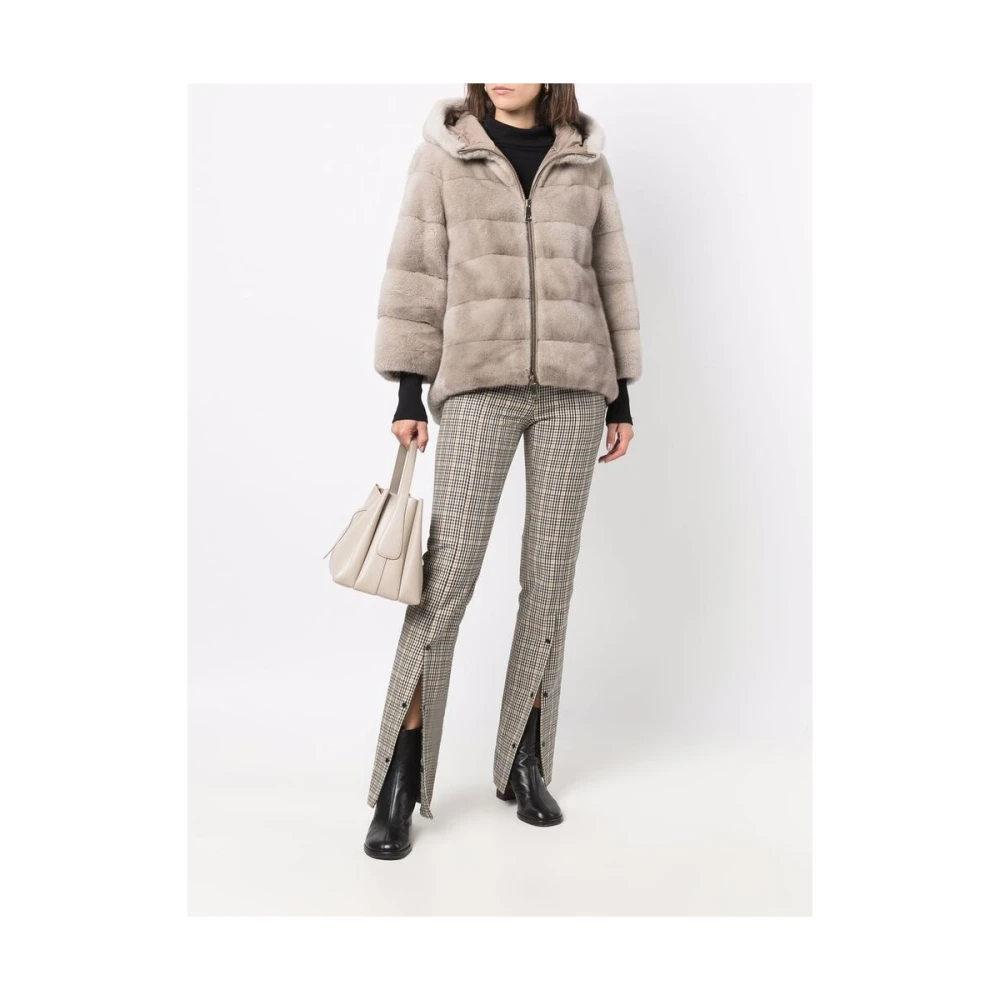 Suprema Omkeerbare Beige Bont Hoodie Jas Beige Dames