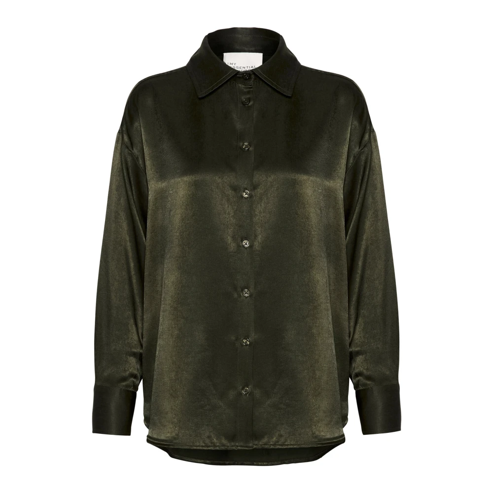 My Essential Wardrobe Elegante Shirt Blouse met Spids Kraag Green Dames