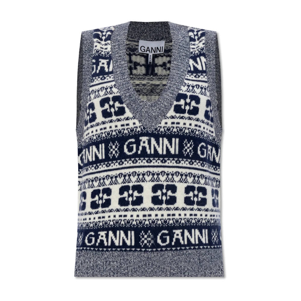 Ganni Wollen Vest met Logo Patroon Multicolor Dames