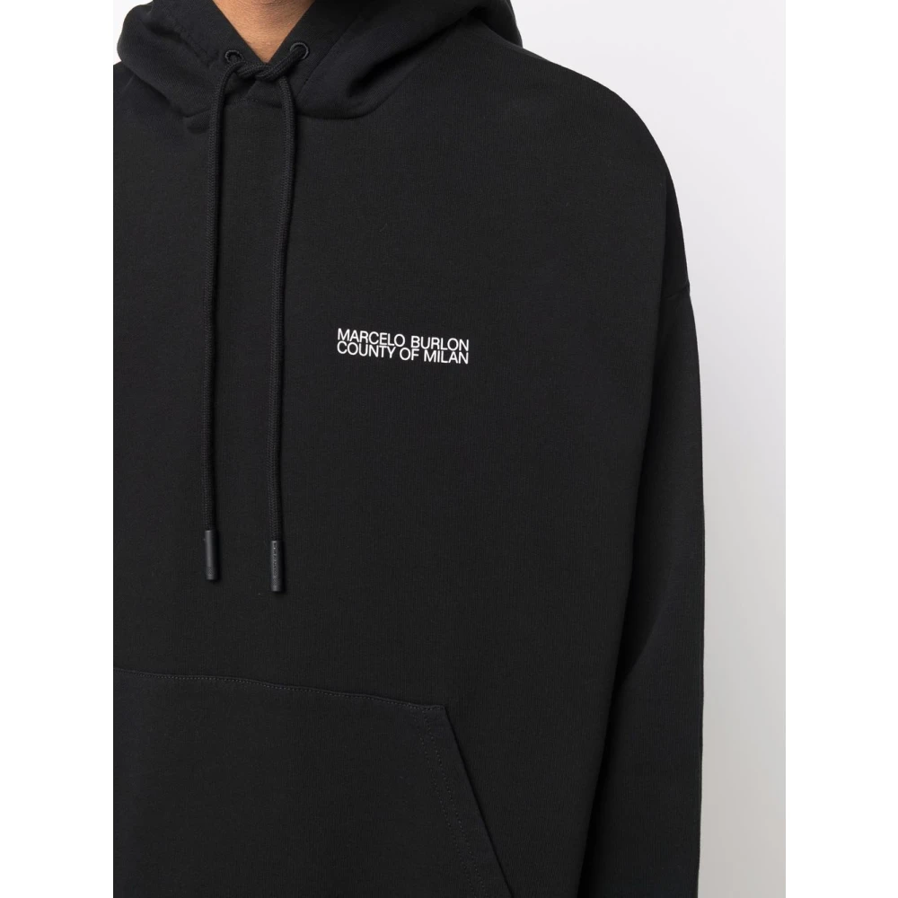 Marcelo Burlon Zwart Wit Tempera Cross Over Hoodie Black Heren
