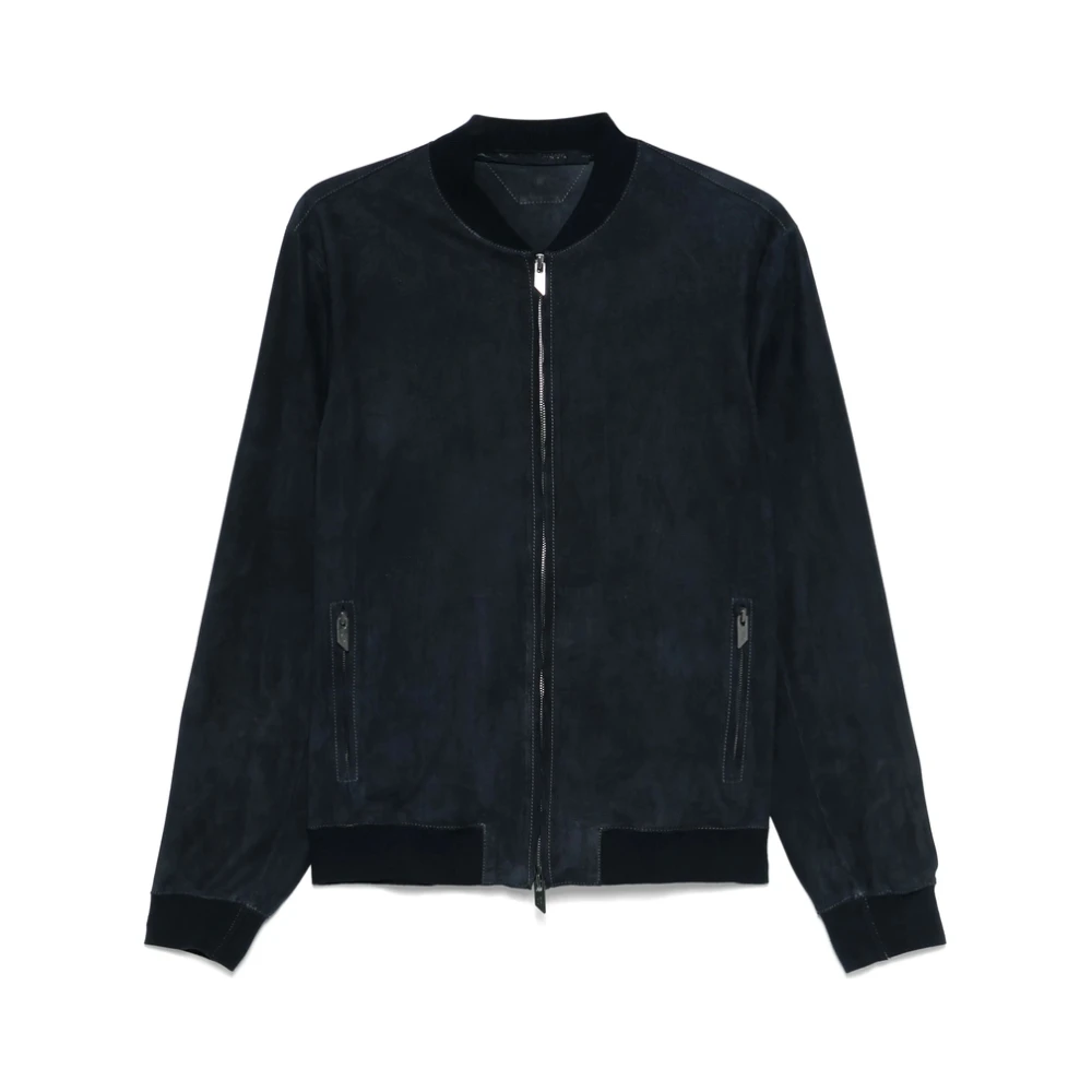 Salvatore Santoro Navy Blauw Leren Jack Geribbeld Blue Heren