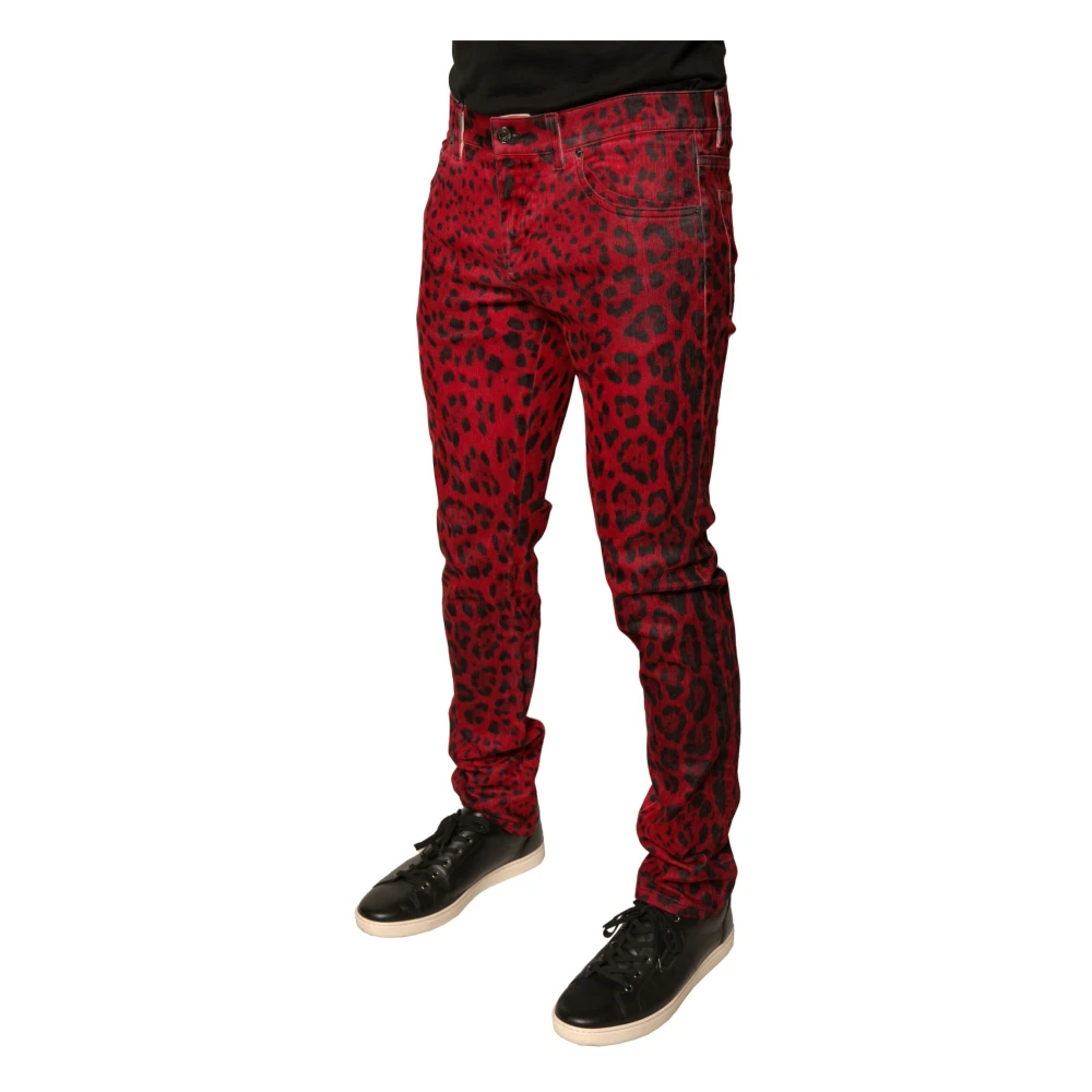 Dolce & Gabbana Rode Luipaard Skinny Denim Jeans Red Heren