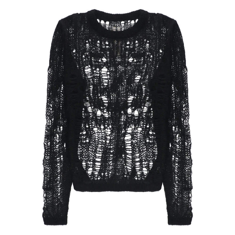 Rick Owens Zwarte Crew Neck Sweater met Openwork Details Black Heren