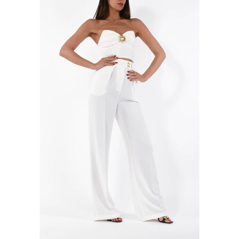 Elisabetta Franchi Top in vloeiende crêpe met juweeldecoratie White Dames