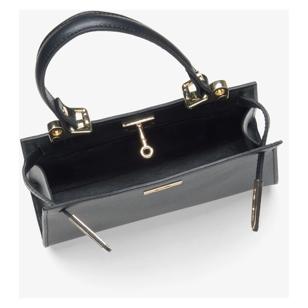 Estro Luxe Zwarte Leren Satchel Handtas Black Dames