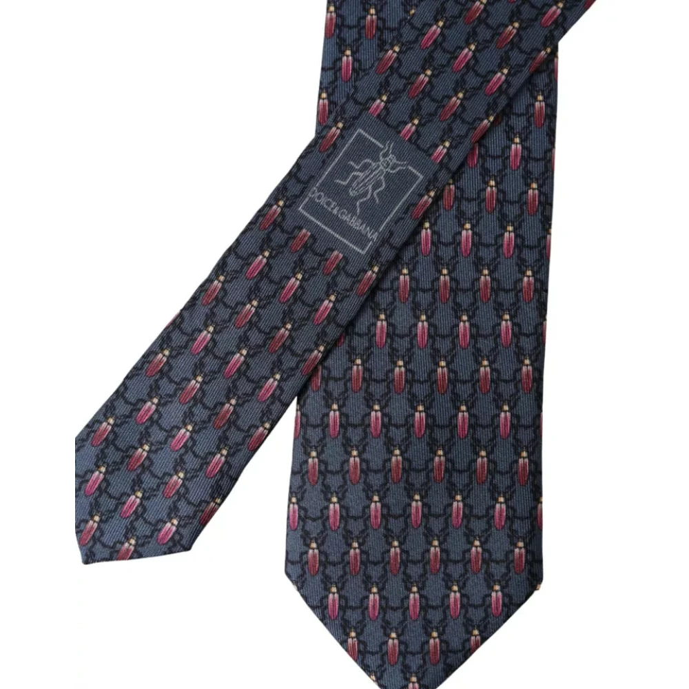 Dolce & Gabbana Blauwe Bug Print Zijden Stropdas voor Mannen Blue Heren