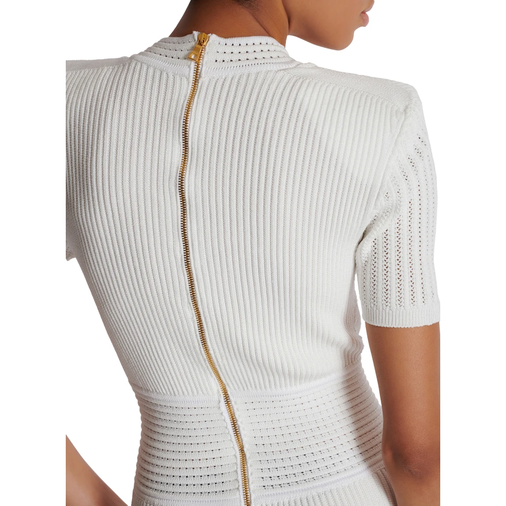 Balmain Uitlopende gebreide jurk White Dames