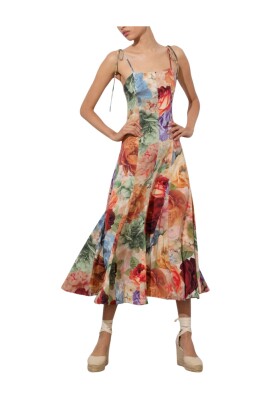 floral-print-square-neck-flared-dress