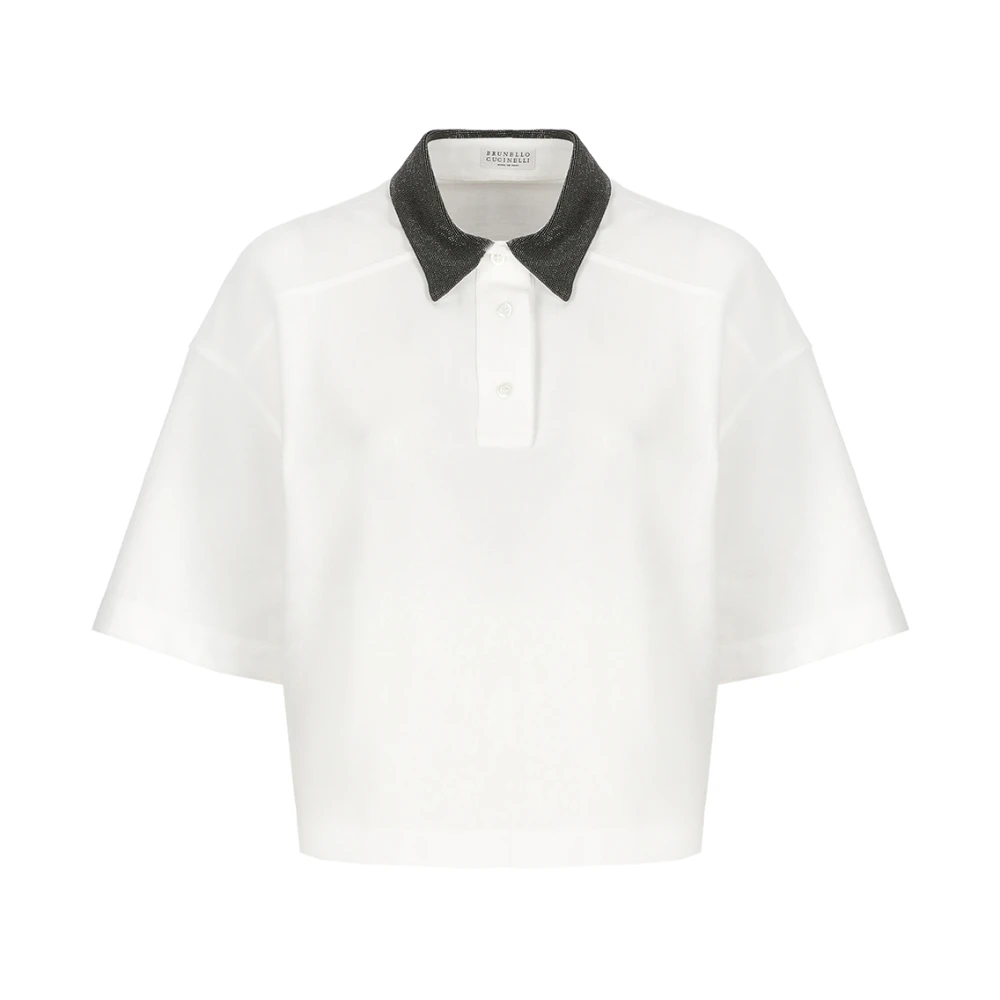 BRUNELLO CUCINELLI Wit Katoenen Poloshirt met Messing Details White Dames
