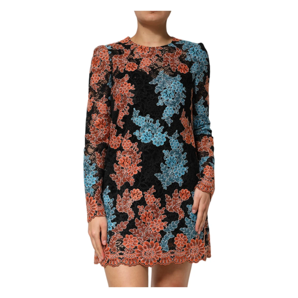 Dolce & Gabbana Women's Multicolor Short Dresses, M, Floral Embroidery Shift Mini Dress