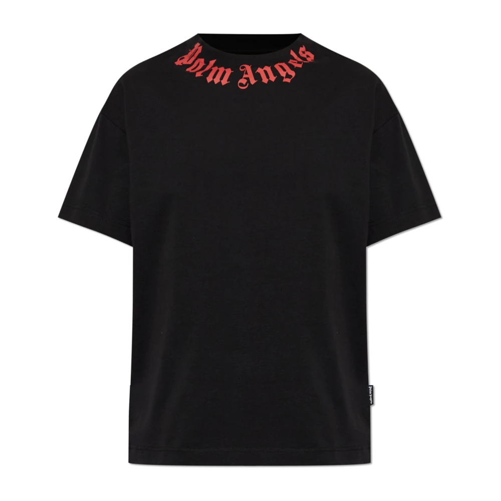 Palm Angels Men's Black Neck Logo T-Shirt - T-Shirts - L - Tops