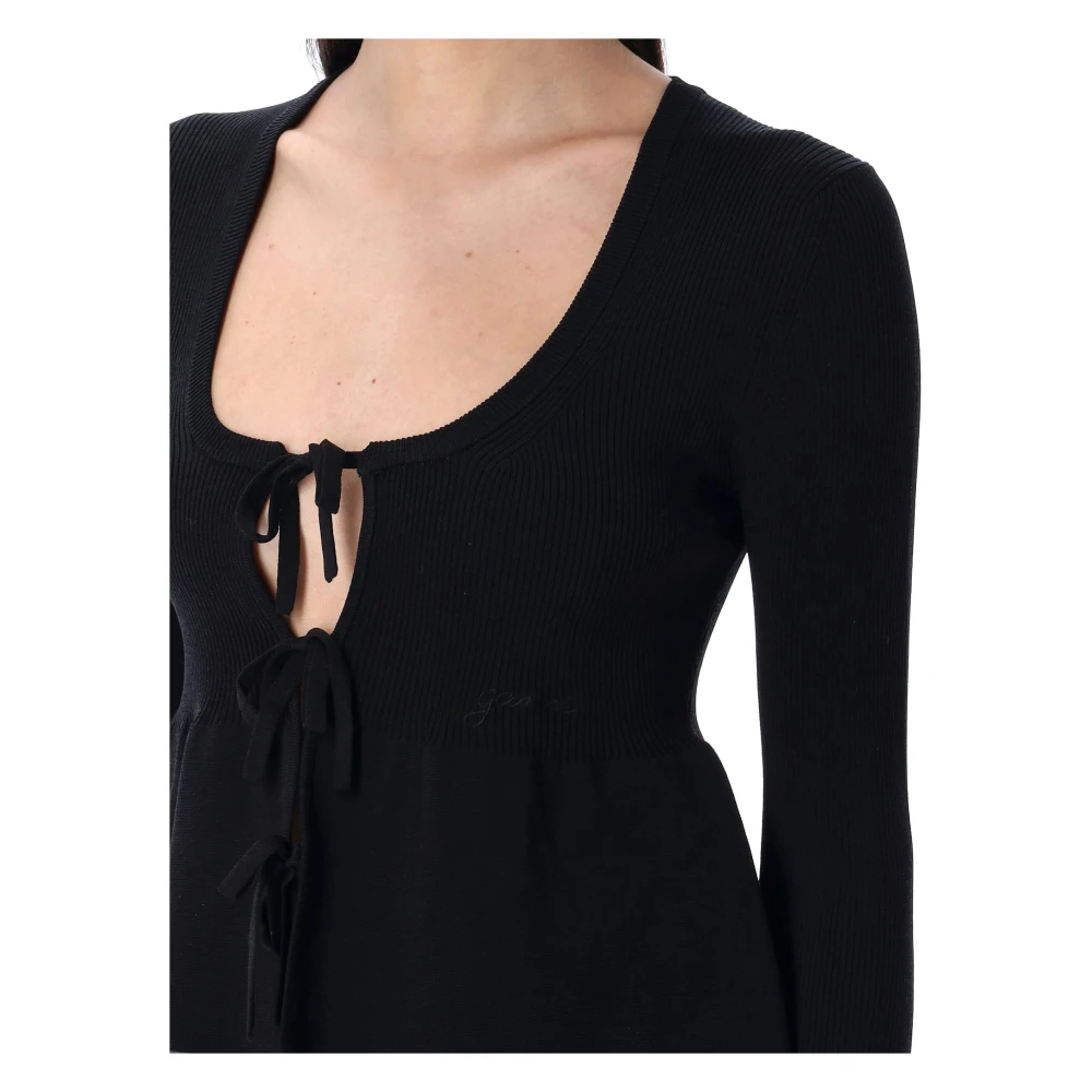 Ganni Zwarte Ribgebreide Strikkoord Vest Black Dames