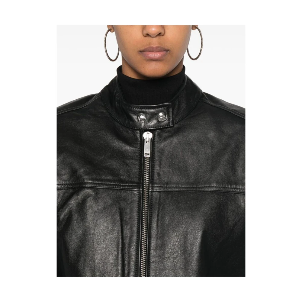 Anine Bing Zwart leren bovenkleding met ritssluiting Black Dames