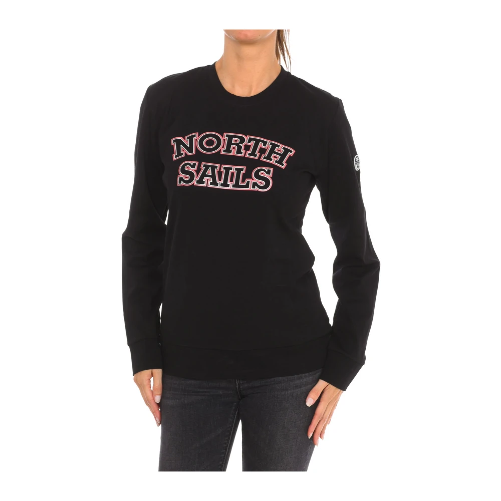 North Sails Women's Black Sweatshirts,, Ribbed Round Neck Sweatshirt Large