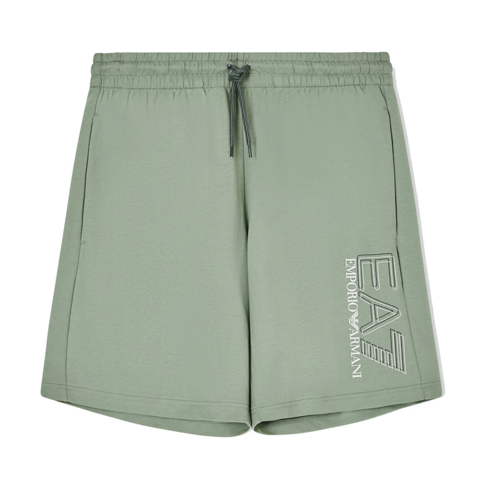 Emporio Armani Ea7 Men's Green Jersey Shorts With Side Logo - Short Shorts - M - Shorts