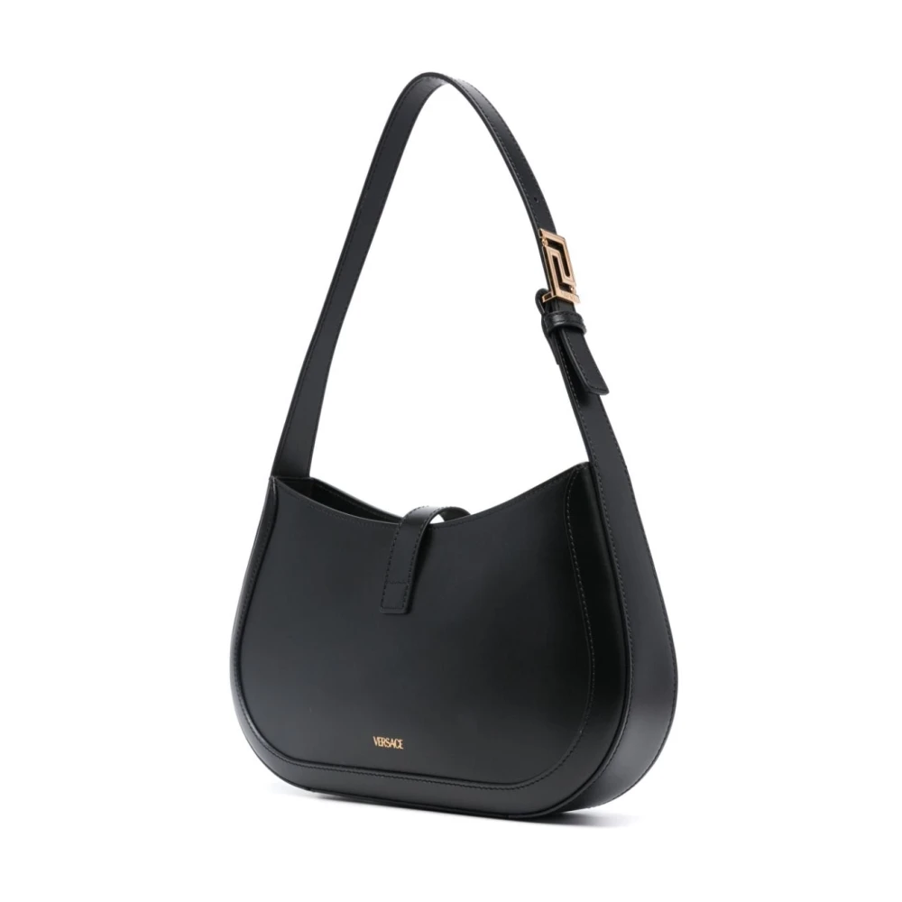 Versace Zwarte Leren Tas met Gegraveerd Logo Black Dames