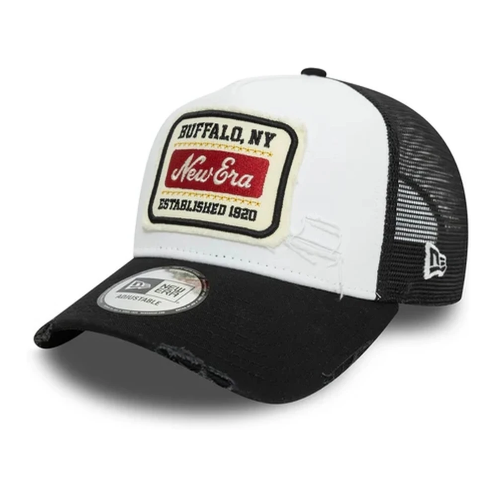 new era Zwarte Distress Trucker Pet met Patch Multicolor Heren