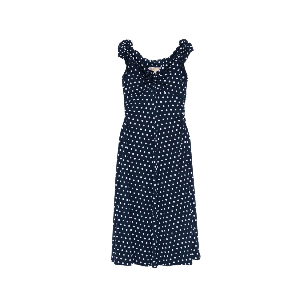Michael Kors Women's Blue Midi Dresses, Xl, Polka Dot Stretch Matte-Jersey Dress