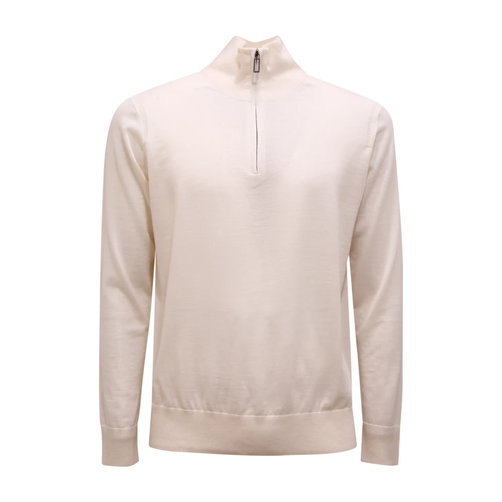Paolo Pecora Men's White Turtlenecks, L, Maglione Mezza Zip Wool Jumper